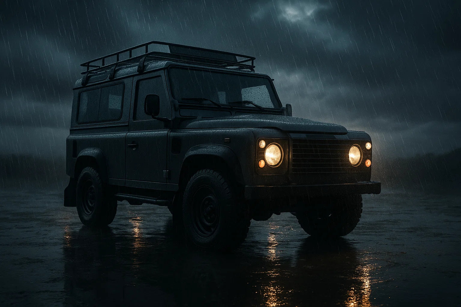 Image showing a car in mud and rain demonstrating that the GPS tracker is reliable, regardless of conditions.