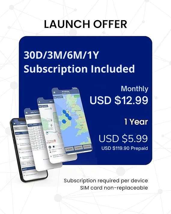 Subscription offer with smartphone displaying app interface of the vehicle tracker on a white background