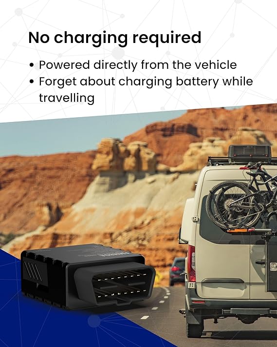 No charging required for the GPS Tracker, powered directly from the vehicle’s OBD-II port during travel.