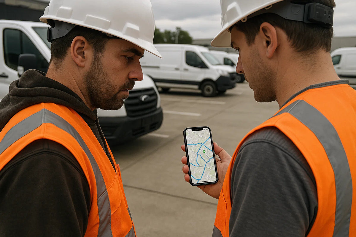 mens looking at the gps tracking app