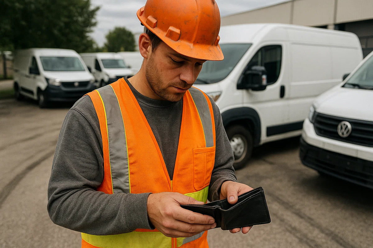 man looking at his wallet, demonstrating a reduction in costs